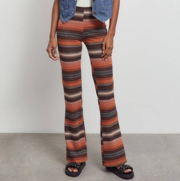 🆕 Urban Outfitters Retro Pull-On Stretch Pants (Burnt Orange-Black-Cream) - Picture 2 of 12